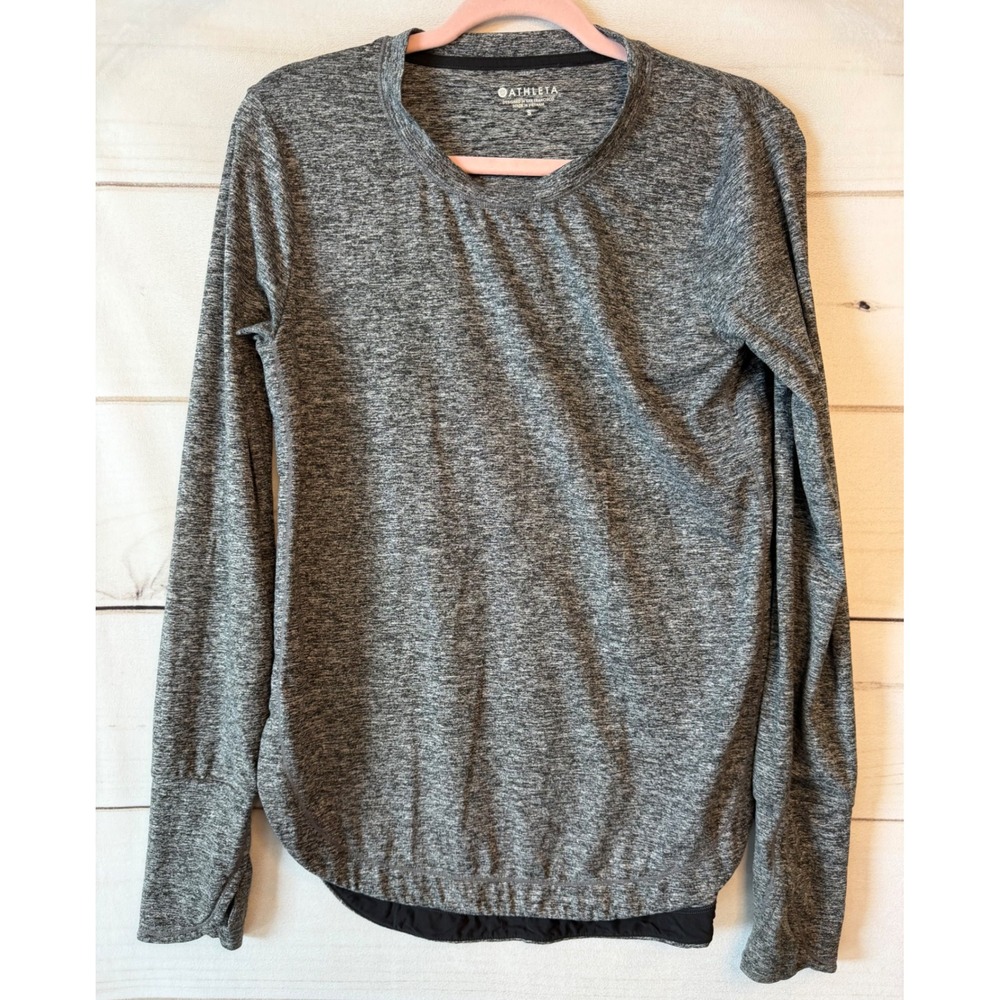 Athleta Womens Gray Space Dye Long Sleeve Active Top Thumbholes Size S